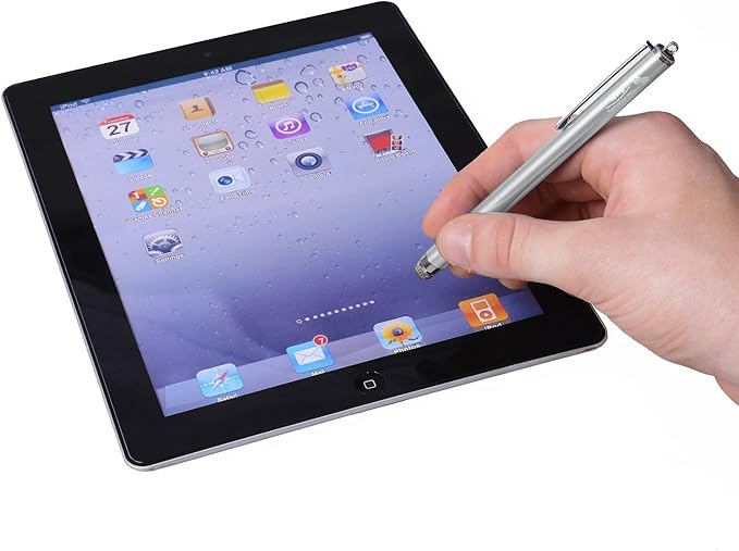 The Friendly Swede Stylus Pen for Touchscreen — 3-Pack 5.5" High Precision Stylus Pen with Replaceable Thin Tips, Elastic Lanyards & Screen Cleaning Cloth - Red/Black/Silver