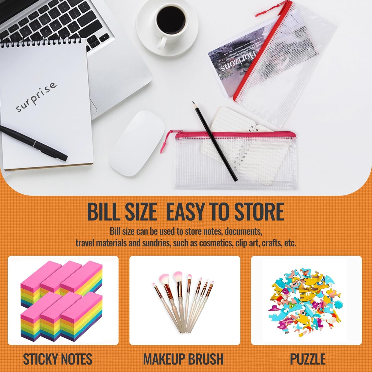 24pcs Mesh Zipper Pouch Bags 9.3 x 4.7 Inches, 8 Color Small Clear Pouches Bulk, Travel Cosmetics Organization, Classroom and Office Supplies