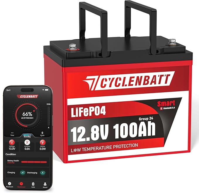 12V 100Ah LiFePO4 Battery with Bluetooth, 12V Lithium Battery Built in 100A BMS Support Real-Time Monitoring, 12V 100Ah LiFePO4 for Trolling Motor, RV, Solar, Off-Grid