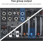 W IN-MIX DX8 Professional DJ Audio Mixer 8 Channel with 99 DSP Effects,7-band EQ,Independent 48V Phantom Power&Mute Button,Bluetooth Function,USB Interface Recording For Studio