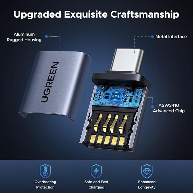 UGREEN USB C to USB Adapter 4 Pack, 10Gbps USBC Male to USB 3.2 Female Adapter, Type C USB C Adapter for MacBook Pro,iMac,iPhone 16 15 Pro Max,iPad mini Pro, Thunderbolt 4, Samsung Galaxy