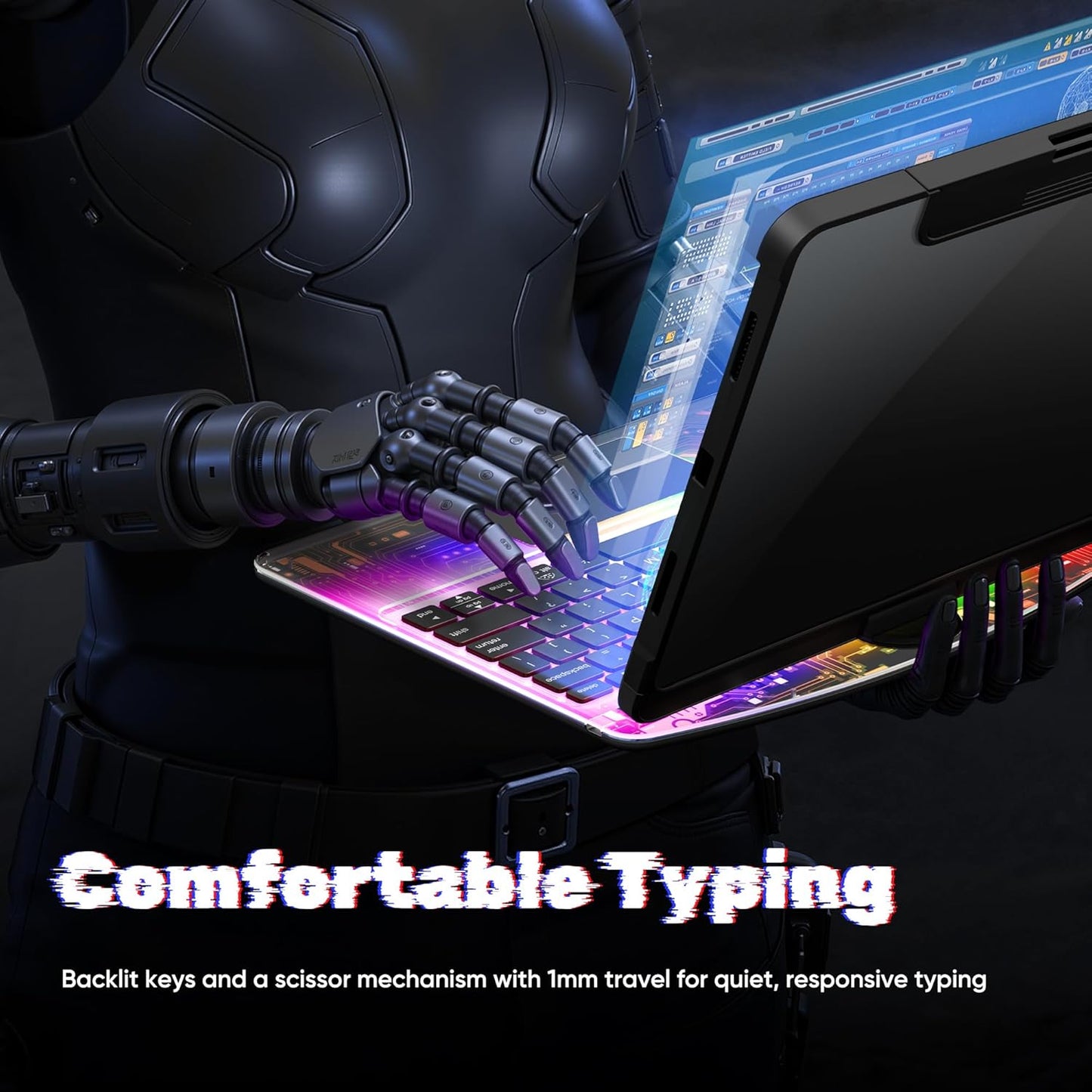 KITONE Transparent Case with Wireless Keyboard only for 2024 iPad Pro 13-in.(M4), 7 Colors Backlight, Trackpad, 360°Rotating Stand for iPad Pro 13, Tech Style