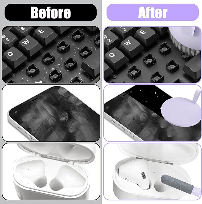Laptop Phone Screen Cleaner Kit, Computer Keyboard Brush Cleaning Spray for iPhone AirPods Macbook iPad, 20-in-1 Electronic Device Clean Tool For Camera PC Monitor Earbud TV Tablet Car Screens- Purple