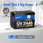 12V 314Ah LiFePO4 Mini Lithium Battery with Bluetooth 5.0, Built-in Metal Frame 200Ah BMS, 4.01kWh Energy, Upgraded Aluminum Cooling Fins, 12v 300ah + Lifepo4 Lithium Batterys