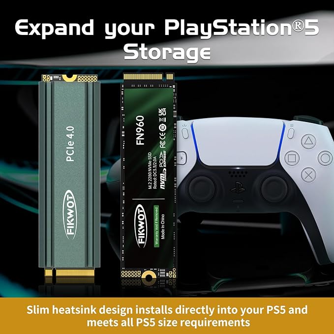 FN960 512GB M.2 2280 PCIe Gen4 x4 NVMe 1.4 Internal Solid State Drive with Heatsink - Speeds up to 4,800MB/s, Dynamic SLC Cache, Compatible PS5 Internal SSD