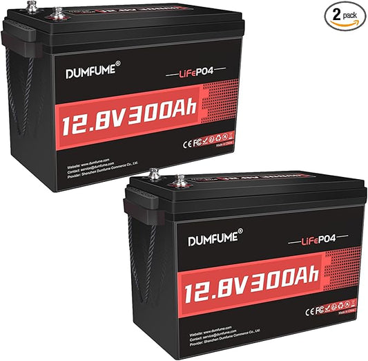 12V 300Ah 2 Packs Lithium LiFePO4 Battery,200A BMS 3840W Rechargeable Lithium Iron Phosphate Battery 15000+ Deep Cycles for Solar System,Backup Power,RV,Marine and Off-Grid