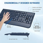Wireless Keyboard and Mouse Combo, EDJO 2.4G Full-Sized Ergonomic Computer Keyboard with Wrist Rest and 3 Level DPI Adjustable Wireless Mouse for Windows, Mac OS Desktop/Laptop/PC(Galaxy Blue)