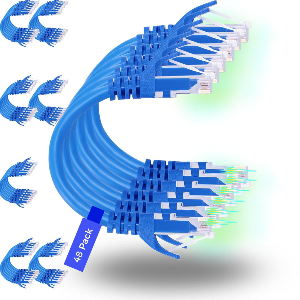 Rapink Patch Cables Cat6 0.5ft (48 Pack), Ethernet Patch Cable 10G, Cat 6 Patch Cable for Patch Panel to Switch, Flexiable Cat 6 Ethernet Cable with Gold Plated Blue