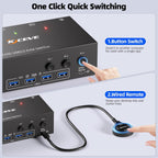 KVM Switch 3 Monitors 3 Computers 8K@60Hz 4K@144Hz, HDMI Dispalyport Triple Monitor KVM Switches with 4 USB3.0 Port for USB Devices, Support Extended/Mirror Mode, Wired Controller and USB3.0 Cables