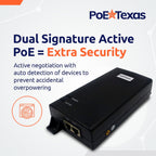 Poe Texas PoE Injector - 802.3bt PoE++ Single Port 4 Pair Power Over Ethernet Injector - 6KV Surge Protection - Active PoE Adapter 55V 60W Output - 10/100/1000 Gigabit Data - Wall Mount Plug & Play