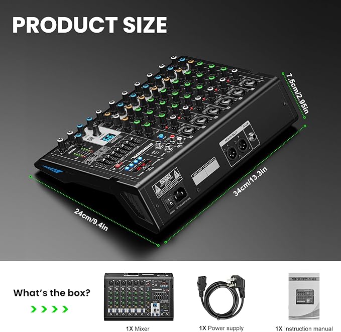 8 Channel Audio Interface DJ Mixing Sound Board 16 DSP Digital Effects With 40khz/24bit Bluetooth USB Rac Interface As Mp3 Player Audio Mixer For Karaoke Streaming Recording