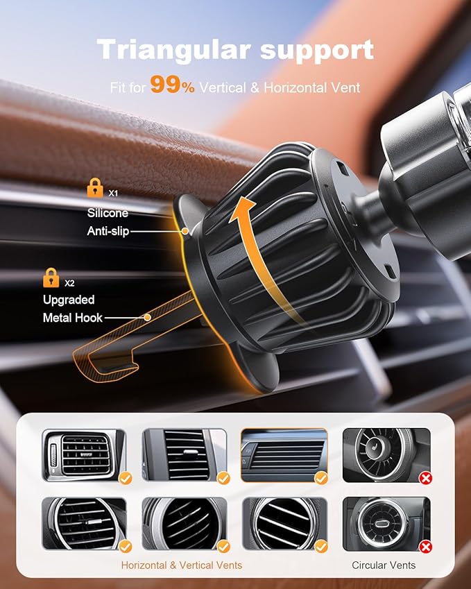 SUPERONE 3-in-1 Car Phone Holder [Strongest Suction Cup & Clip] 360° Adjustable Car Phone Mount for Dash/Vent/Windshield, Phone Holders for Your Car Accessories for iPhone 16/15/14/13 Samsung Android