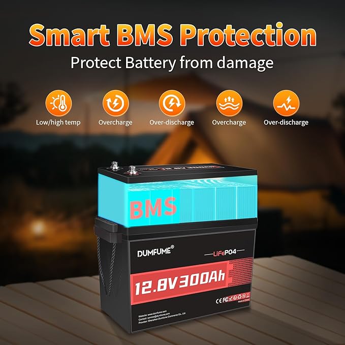 12V 300Ah Lithium LiFePO4 Battery,200A BMS 3840Wh Rechargeable Lithium Iron Phosphate Battery for Solar Energy Storage,Backup Power,RV,Camping