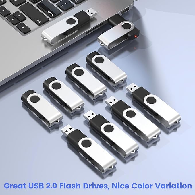 (Not 128GB) ABLAZE 128MB Flash Drive 10 Pack, USB 2.0 Memory Stick with Lanyards Swivel Thumb Drives Bulk 128MB Pendrive U Disk for Data Storage (Black)