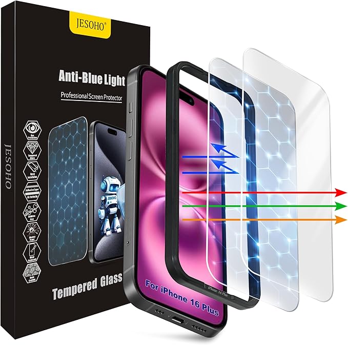 Screen Protector for iPhone 16 Plus&15 Plus[6.7 Inch],3RD Colorless Anti-Blue Light Tempered Glass Films,HD Clear, 9H Hardness, No Bubbles, Case Friendly 2 Pack