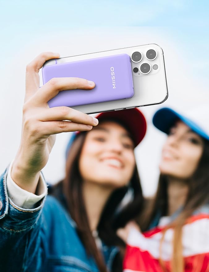 10000mAh Slim Portable Charger with Built in Cable, Power Bank Travel Charger External Battery Pack for Phone, 4 Output USB Type C Cord Clutch Charger Compatible with iPhone, 2 Pack White & Purple