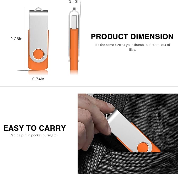 KOOTION 10 Pack 4 GB USB Flash Drive 4gb Flash Drives Keychain Thumb Drive Swivel Memory Stick Orange
