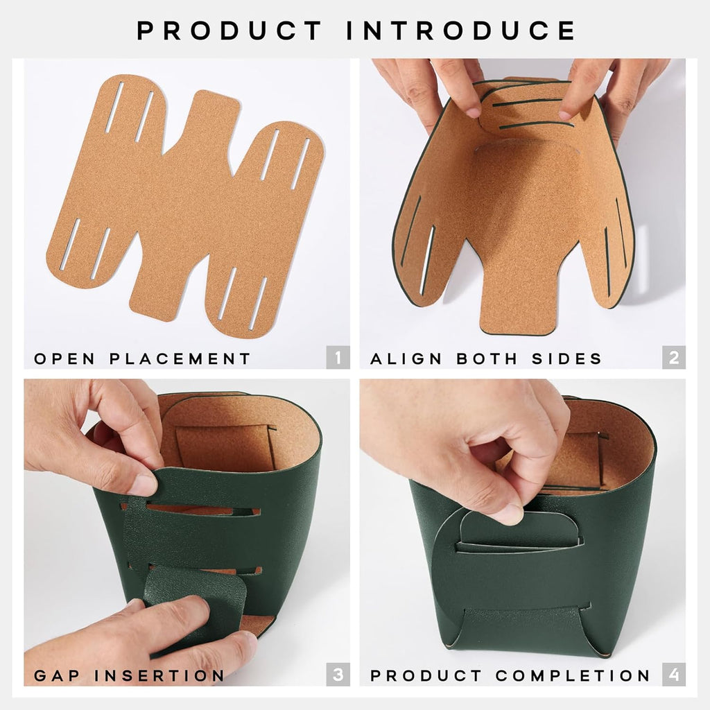 HOMIEAZICOZI 2-Pack Cork Leather Desk Accessories Storage - Pencil Pen Holder - Makeup Brush Holder Organizer - Stylish Addition to Home Decor (Dark Green)