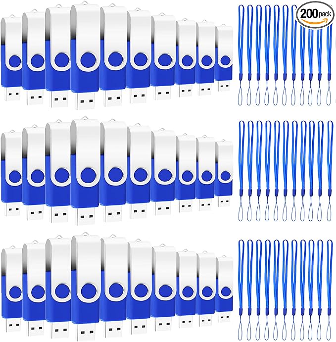 200 Packs of 128MB (Not 128GB) Flash Drives Bulk EASTBULL Flash Drives Pack 128MB USB2.0 Thumb Drives Bulk with Strings (200PCS)