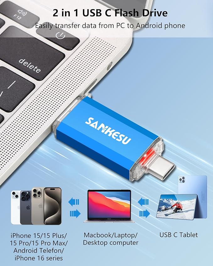 USB C Flash Drive 256GB Thumb Drive for Android Phone USB 3.1 Type-A & Type-C Dual OTG Photo Storage Memory Stick Compatible with PC Laptop Macs Smartphone Tablet