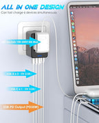 Universal Travel Adapter 35W PD Fast Charging Offers 3 USB-A Ports, 2 USB-C Ports and Multi AC Outlet, International Plug Adapter Worldwide Travel Charger All in One for EU US UK AUS