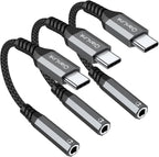 USB Type C to 3.5mm Female Headphone Jack Adapter, (3-Pack) USB C to Aux Audio Dongle Cable Cord for iPhone 15 16 17 Pro Max, Samsung Galaxy S25 S24 S23 S22 S21 S20 Ultra, Note 20, Pixel 8 9,iPad Pro
