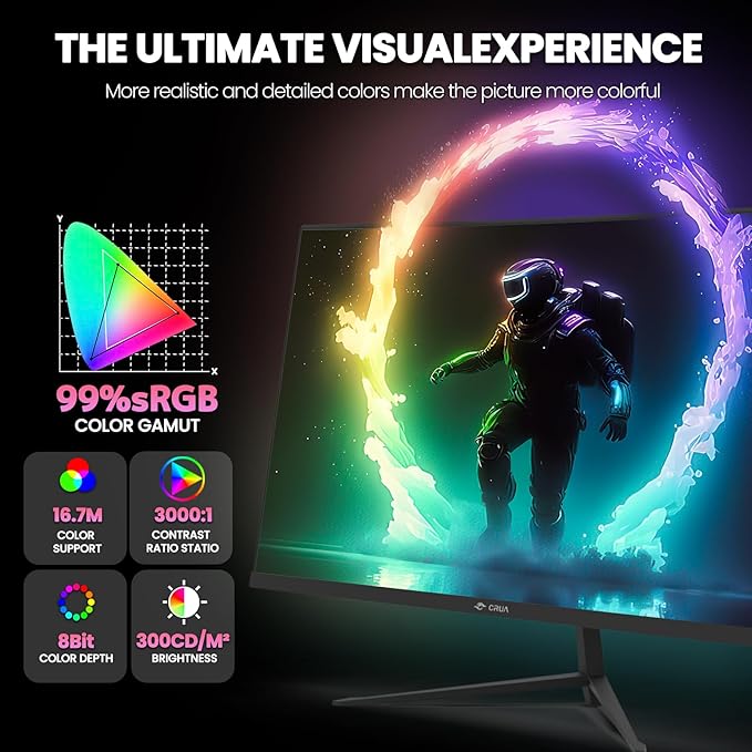CRUA 24 Inch 200hz/180hz Curved Gaming Monitor, FHD 1080P Frameless Computer Monitors, Support AMD freesync Low Motion Blur, Eye Care, DisplayPort, HDMI, Compatible Wall Mountable Installs-Black