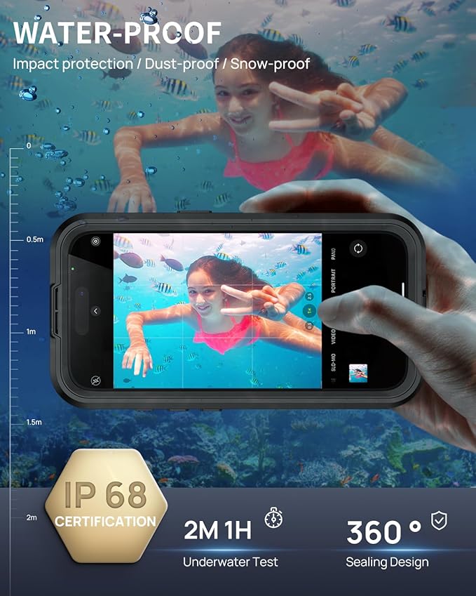 Lanhiem Magnetic Case for iPhone 16 Plus, IP68 Waterproof Dustproof Phone Case, [Compatible with Magsafe] [Built-in Screen Protector] Full Body Heavy Duty Rugged Phone Cover 6.7 inch, Black