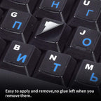 2PCS Russian Keyboard Stickers, Cyrillic Keyboard Letters Replacement Sticker Blue Font with Black Background for PC Computer Laptop Notebook Desktop, Russian-English Keyboard Alphabet Stickers
