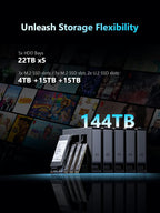 MINISFORUM N5 5-Bay Desktop NAS, AMD Ryzen 7 255(8C/16T), Barebone, 128GB SSD, 1x 10GbE, 1x 5GbE, 2X USB4(8K), 8K HDMI, OCuLink Port, 1xM.2 Slot, 2xU.2/M.2 Slots, Network Attached Storage (Diskless)