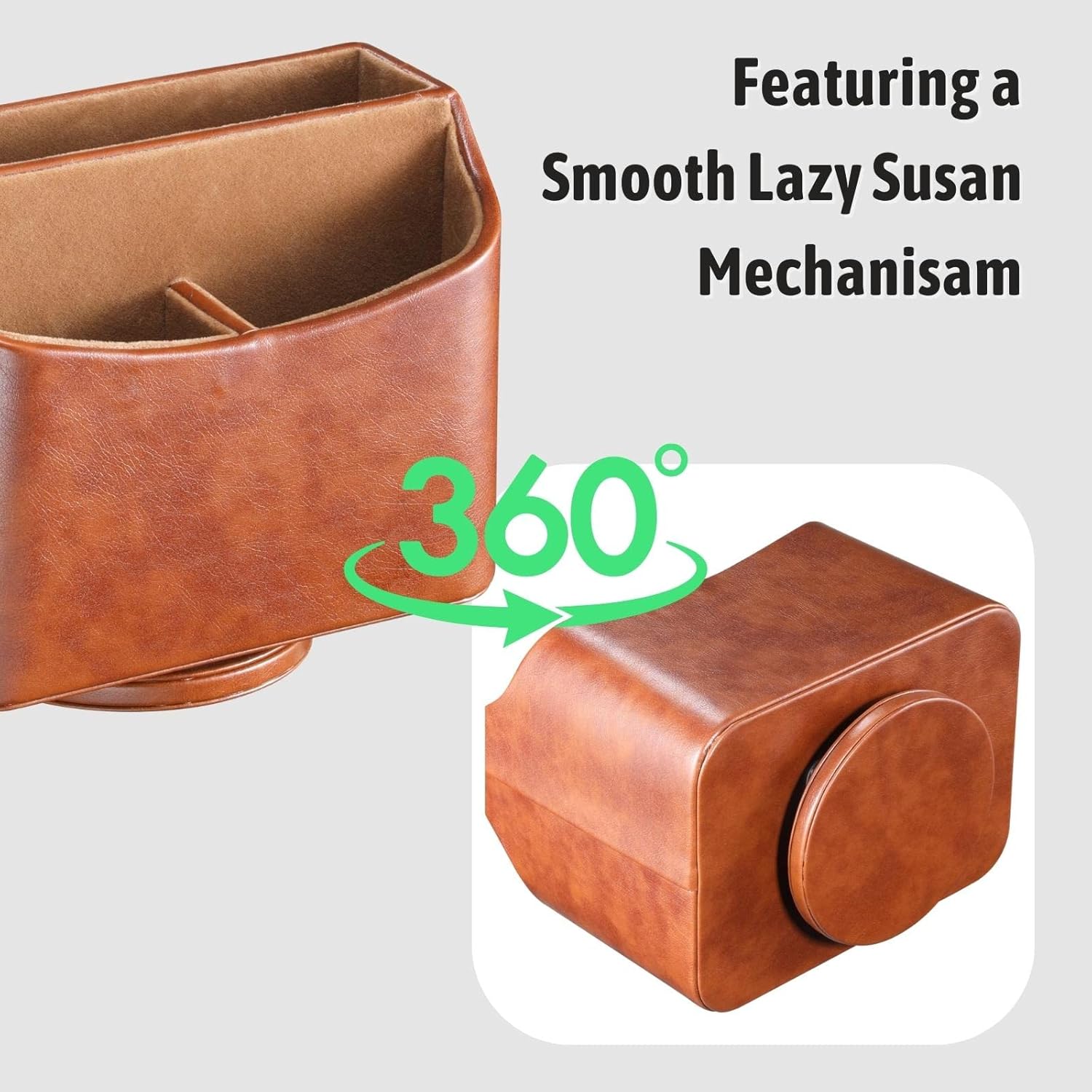 Remote Control Holder, Spinning Desk Organizer, Nightstand Bedside Caddy for TV Remotes/Tablets/Phones/Eyeglasses/Books/Pens - Brown