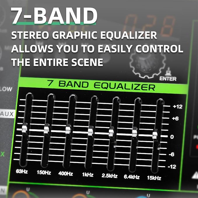 Depusheng PA12 Professional Audio Mixer Sound Board Console Desk System Interface 12 Channel Digital USB Bluetooth MP3 Computer Input 48V Phantom Power Built-in 256 Reverb Effect, Black