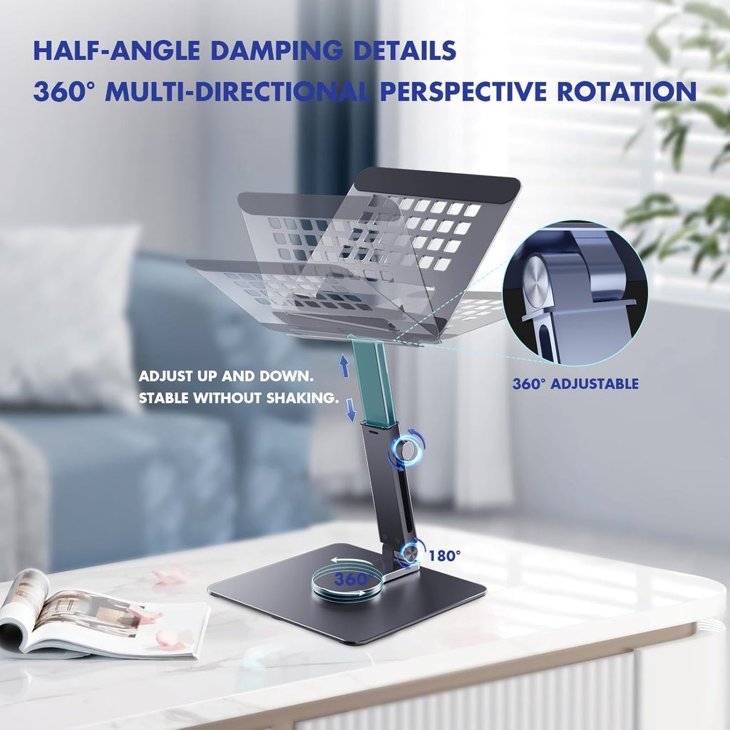 360° Rotating Tablet Stand - Adjustable iPad Tablet Holder for Desk, Foldable iPad Swivel Stand for Home & Office (Charcoal Gray)