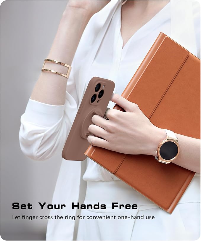 Magnetic Phone Grip, Removable Loop Grip with Soft Finger Strap, Silicone Phone Ring Holder for Back of Phone for iPhone 16/15/14/13/12 Pro Max/Plus, Brown