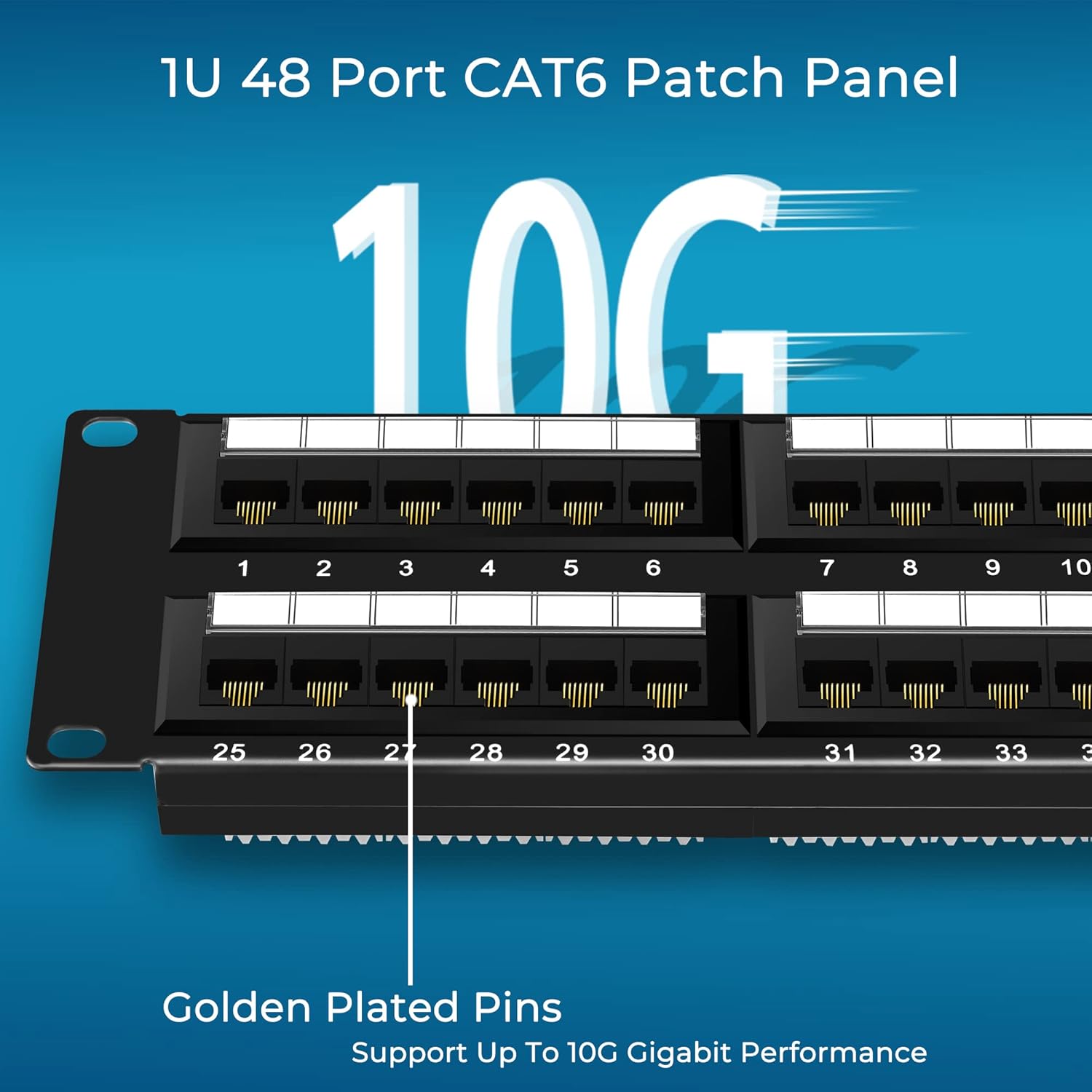 Rapink Patch Panel 48 Port Cat6 10G Support, Network Patch Panel UTP 19-Inch, Wallmount or Rackmount 1U Ethernet Patch Panel Punch Down Block for Cat6, Cat5e, Cat5 Cabling