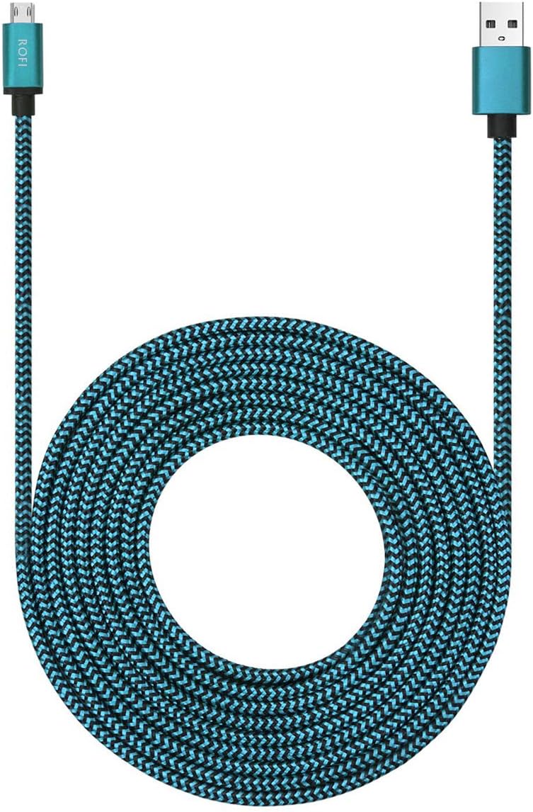 RoFI Micro USB Cable 15ft with 3A Fast Charging Extra Long and Extremely Durable Nylon Braided Charger Cord for Galaxy S7/S6/J8/J7 Note 5,Kindle,LG,PS4,Camera,Xbox One and More (Blue)