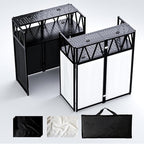 Portable DJ Booth T able,Foldable DJ Table Stand Portable with White & Black Scrim,Adjustable DJ Facade Booth Station Metal Frame D J Table with Cable Hole for Private Events, Clubs, Bars (50*25 XL)