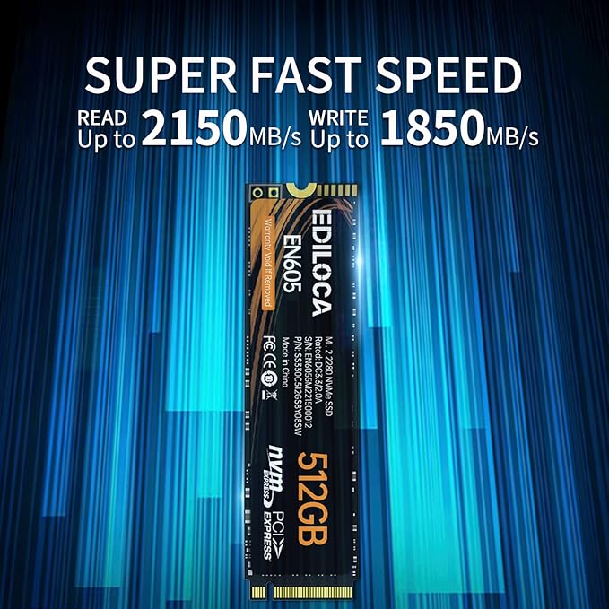 EN605 512GB M.2 SSD, NVMe1.3 PCIe Gen3 x4 SSD TLC, Internal Hard Drive, M.2 2280 - Read/Write Speed up to 2150/1600 MB/s - Internal SSD Compatible with Laptop & PC Desktop