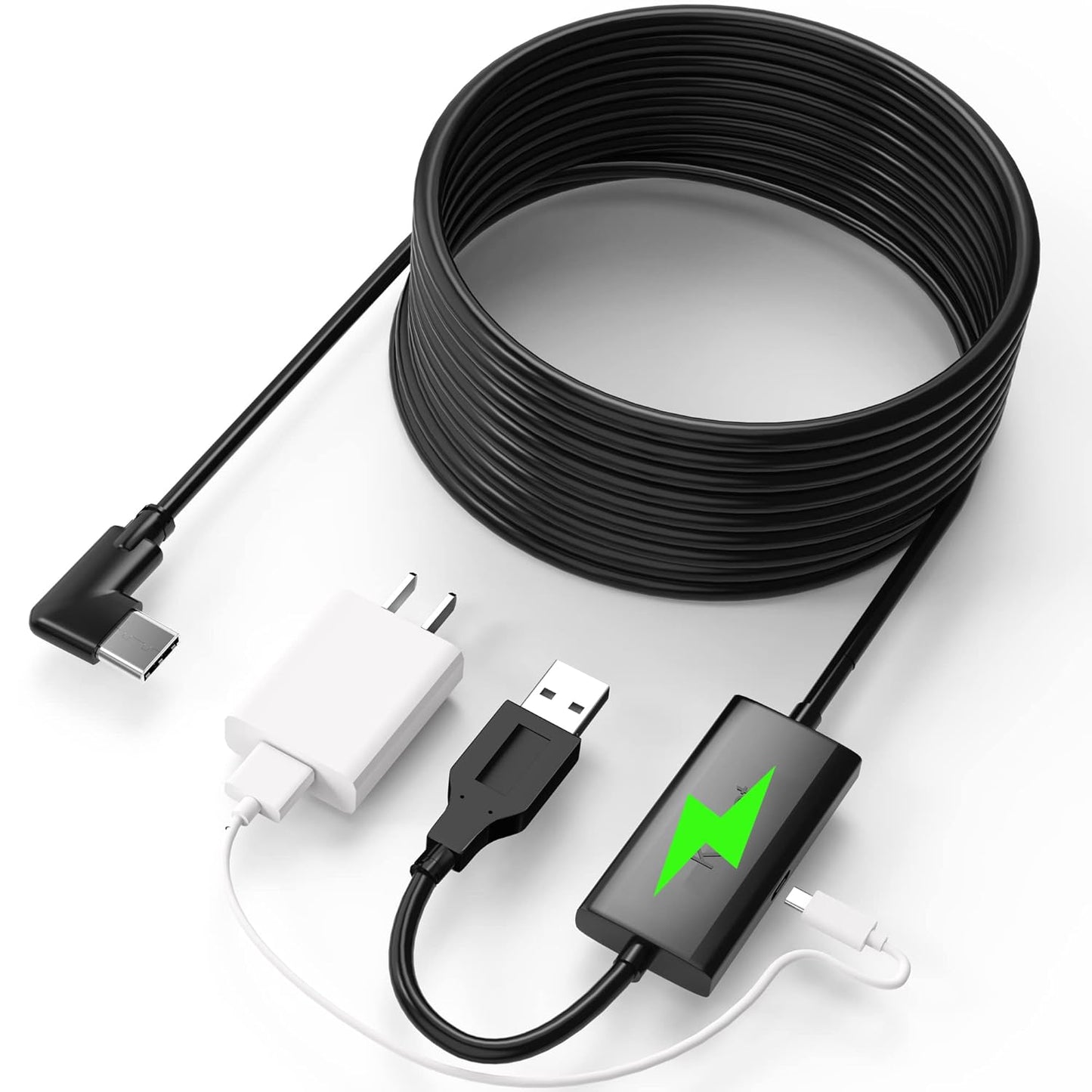 Kuject Design 20FT Link Cable for Quest 3S/3, Quest 2, Quest Pro, with Separate Charging Port for Uninterrupted Power, USB 3.0 Type A to C Cable for VR Headset Accessories and Gaming PC