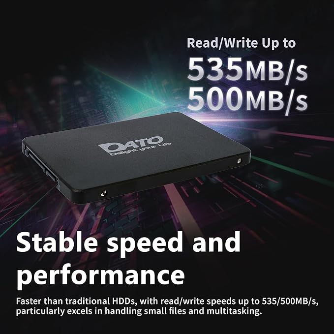 DATO 1TB SSD 2.5" SATA III Internal Solid State Drive, 3D NAND, SLC Cache, Up to 535/500 MB/s, Compatible with Laptop & PC Desktop
