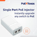 Poe Texas PoE Injector - Single Port Power Over Ethernet Passive PoE Adapter - 10/100/1000 Gigabit Data with Integrated 48V 15W Power Supply - Plug & Play Home Office, Tablets, VoIP Phone, WiFi AP