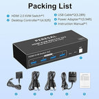 Dual Monitor HDMI KVM Switch, 2 Computers 4K60Hz Dual Monitor KVM Switches for Dual PC or Laptops,4 USB 3.0 Ports Support Extended/Copy Mode with DC 12V Adapter&Wired Controller