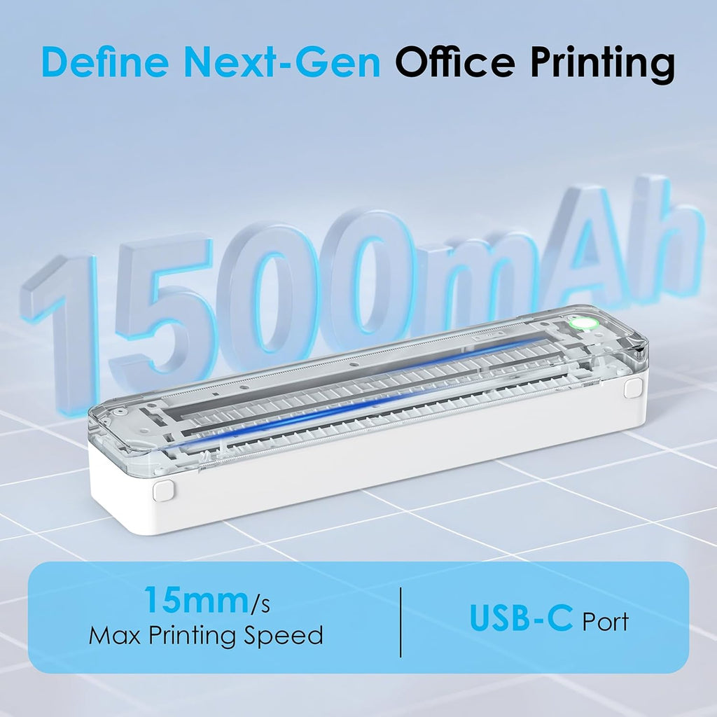 Portable Thermal Printer, Bluetooth Wireless Printer for Travel,Home Use,Office&School – Supports 8.5" x 11" US Letter, A4 & A5 Thermal Paper, Inkless Printing, Compatible with iOS, Android&Laptop