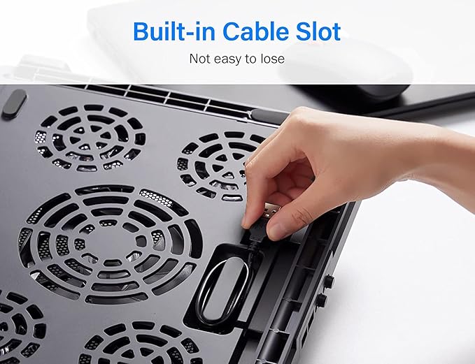 Laptop Cooling Pad 17inch 15.6 14 13 12inch Gaming Cooler Pad Chill Mat 5 Quiet Fans LED Lights and 2 USB 2.0 Ports Adjustable Mounts Laptop Stand Height Angle