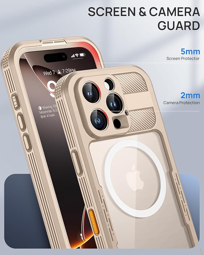 Lanhiem Magnetic for iPhone 16 Pro Max Case, IP68 Waterproof Dustproof Case, [Compatible with Magsafe] [Built-in Screen Protector] Full Body Heavy Duty Rugged Phone Cover 6.9 inch, Desert