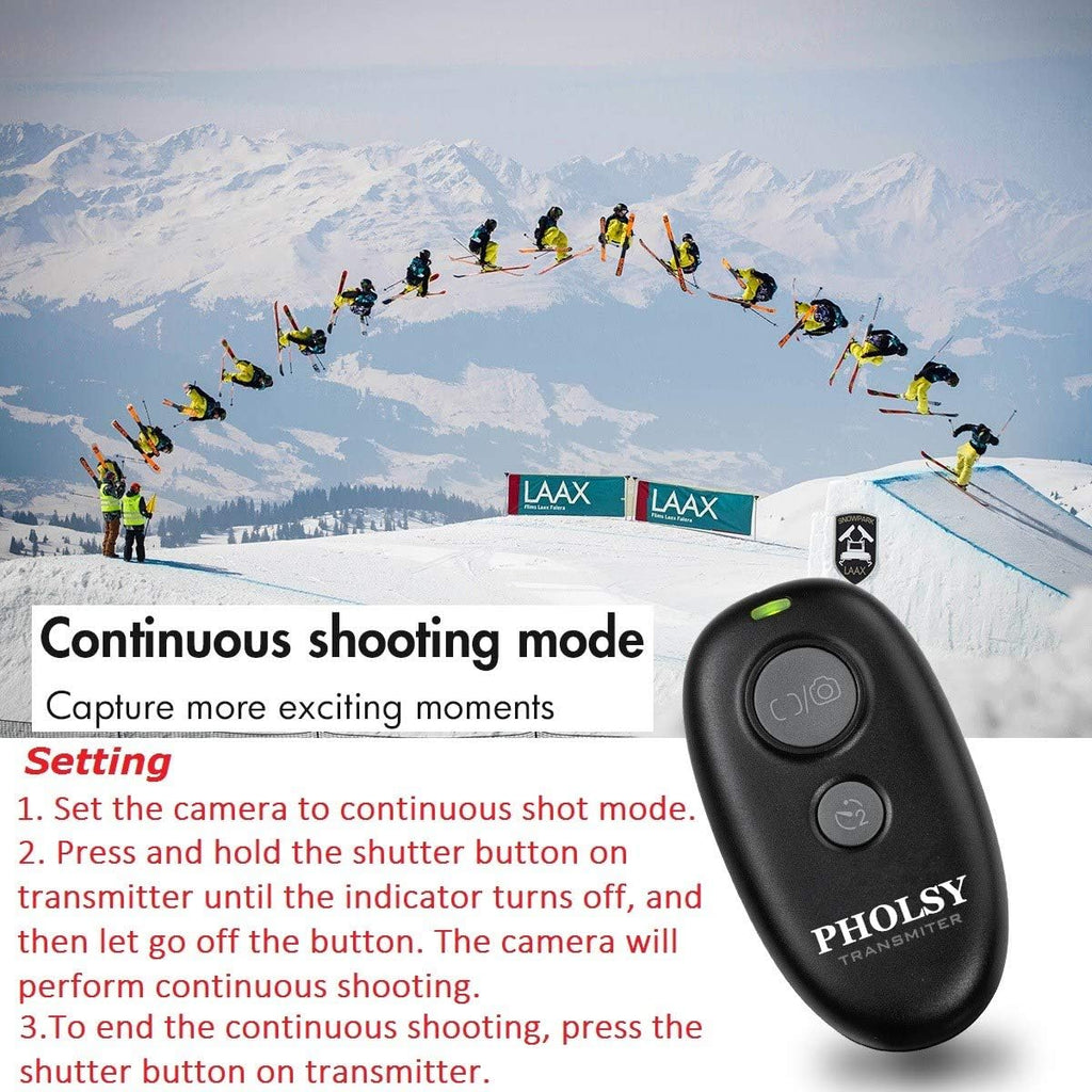 PHOLSY Wireless Shutter Release Camera Remote Compatible with Nikon Z5 Z8 Z9 Z7ii Z6 Z6ii D750 D780 D7500 D7200 D5600 D5500 P7700 P7800 P950 D90 D4 D5 D6 D800 D850 D810 D700 D300 D200 COOLPIX Series