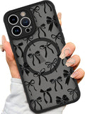 AIGOMARA Case for iPhone 13 Pro Max [Compatible with MagSafe] Black Ribbon Bow Pattern Design Soft TPU Bumper Hard PC Back Anti-Fall Shockproof Protective Slim Magnetic Cover for Women Girls