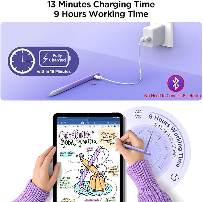 Stylus Pen for iPad 2018-2025, 15Mins Fast Charge for Apple Pencil, Palm Rejection, Compatible with iPad 10/9/8/7/6, iPad Pro 12.9"/11"/13" M4, iPad mini 6/5, iPad Air 5/4/3/11"-13" M2