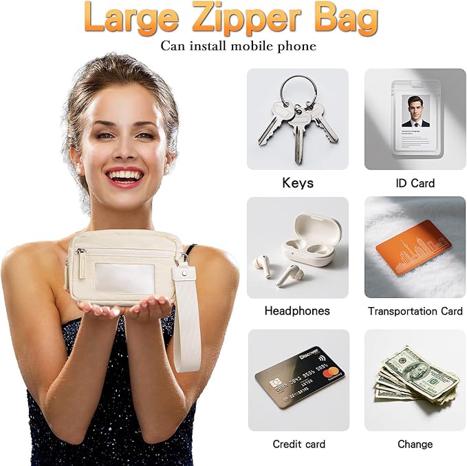 kullder Save Girls Phone Lanyard with Wallet, 2 Pcs-Clip & Go Phone Strap Crossbody with Zippered Pouch & Wrist Lanyard-1 Pad, Universal Cellphone Strap Adjustable Neck Crossbody for Women (Beige)