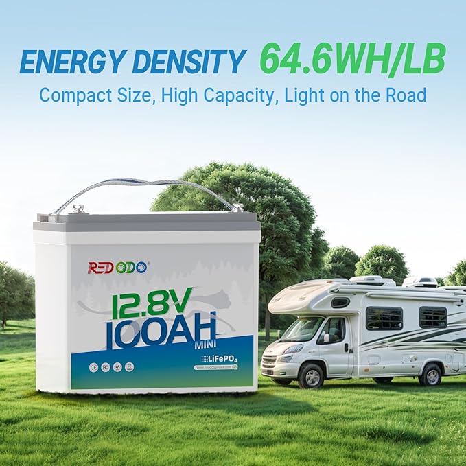 Redodo 12V 100Ah Mini LiFePO4 Battery, Lithium Battery with Upgraded 100A BMS, Up to 15000 Cycles, Install in any directions, Perfect for Solar Home Energy Storage, RV, Trolling Motor